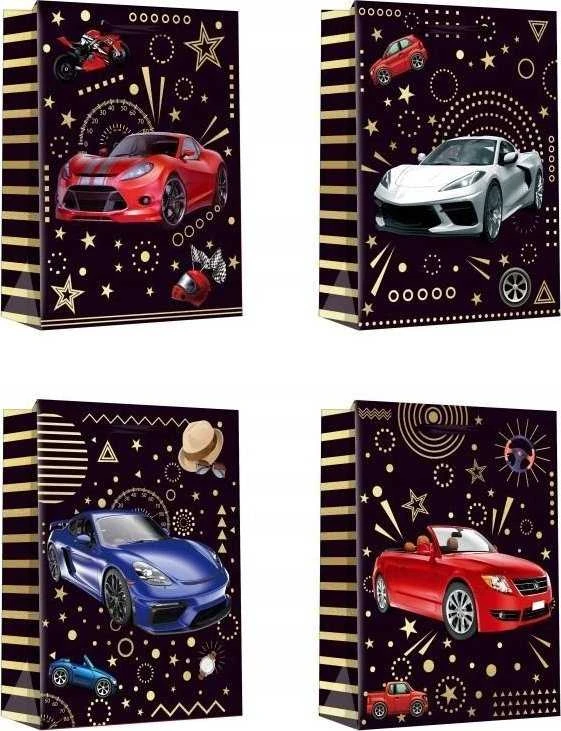 Dovanų maišelių rinkinys su sportinių automobilių spauda