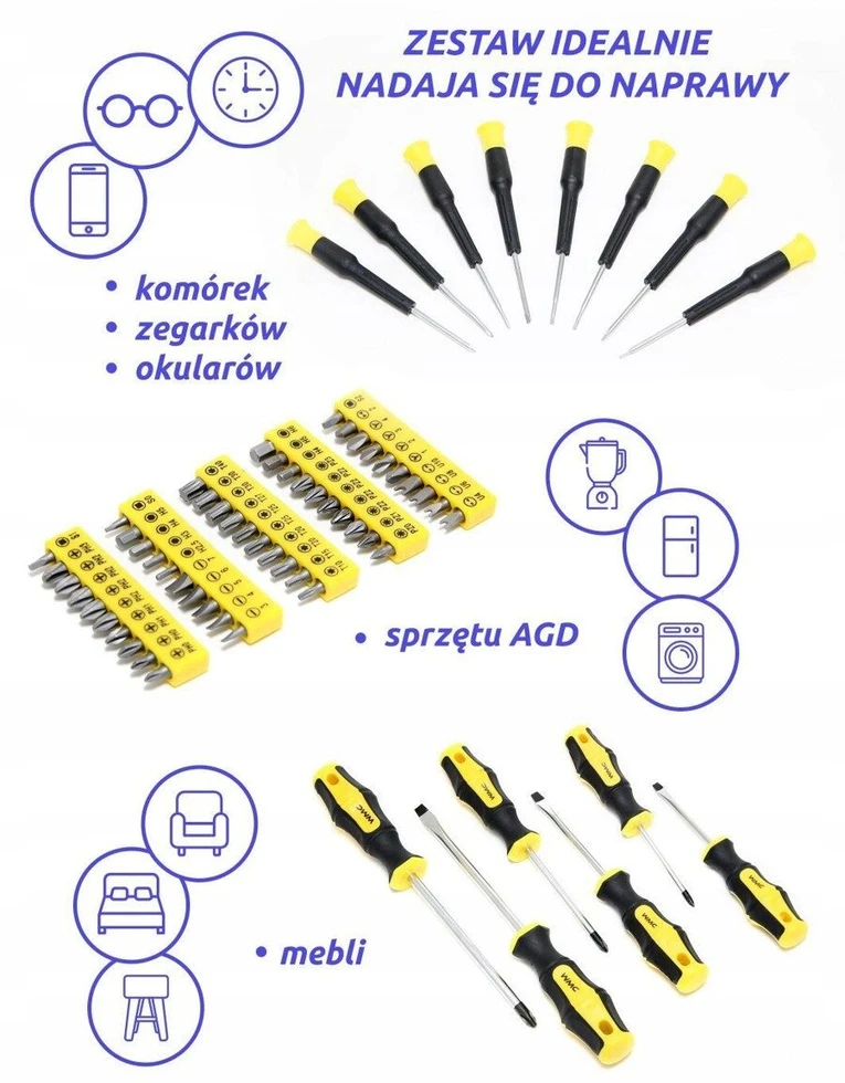 WMC TOOLS Rinkinys atsuktuvai ir antgaliai su magnetu, 65 vnt.