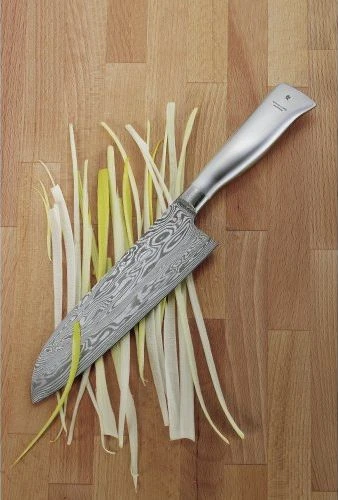 WMF Nóż damasceński Grand Gourmet Nóż Santoku 32 cm, warstwy ze stali damasceńskiej 120, cięcie wydajności, drewniane pudełko, ostrze 18 cm