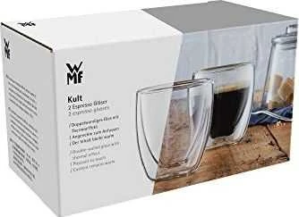 WMF Rinkinys WMF Kult dvigubos sienelės espreso stiklinės, 2 vnt., A 6,5 cm, V 80 ml, termo stiklas, atsparus karščiui, galima plauti indaplovėje