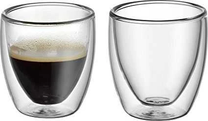 WMF Rinkinys WMF Kult dvigubos sienelės espreso stiklinės, 2 vnt., A 6,5 cm, V 80 ml, termo stiklas, atsparus karščiui, galima plauti indaplovėje