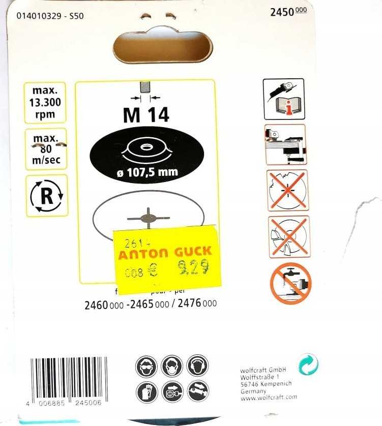 Wolfcraft Dysk szlifierski 115 mm Wolfcraft - M 14