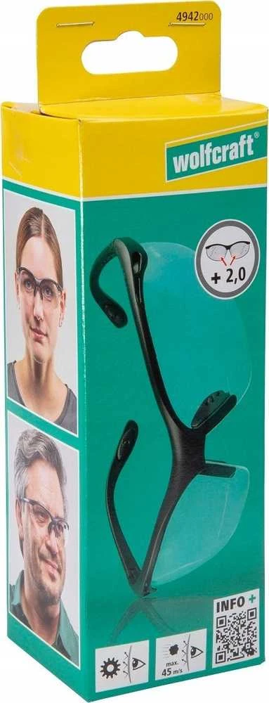 Wolfcraft 4942000 apsauginiai akiniai su +2.0 dioptrijų pakuotė