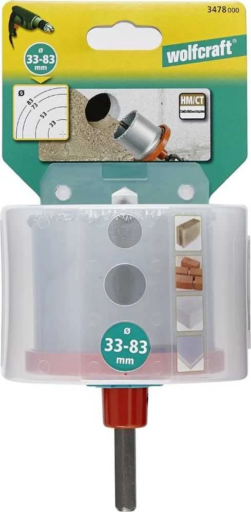 Grąžtas 4 dalių gręžimo karūnėlių rinkinys Wolfcraft 3478000; 33/53/73/83 mm