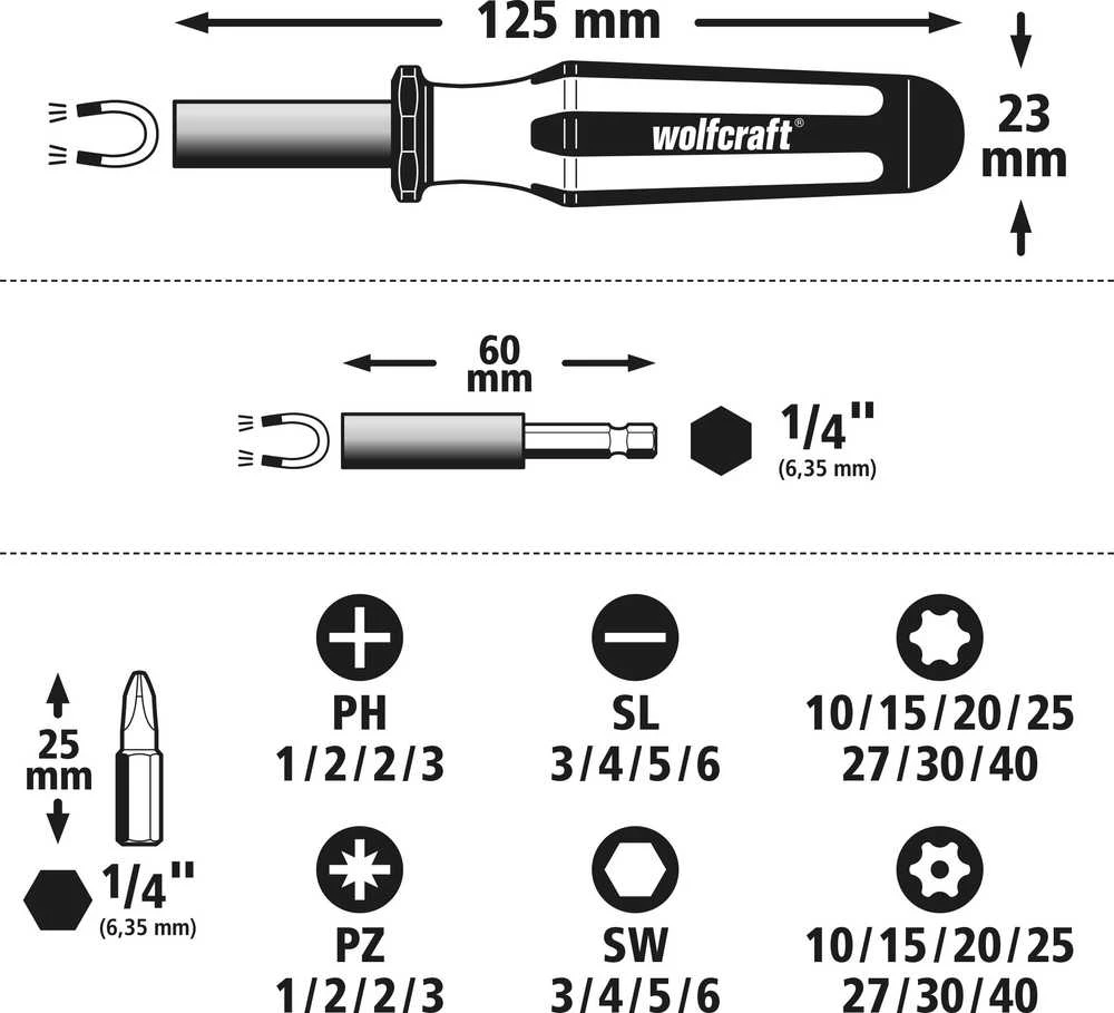 Atsuktuvų su antgaliais rinkinys Wolfcraft 1388000 - 30 vnt