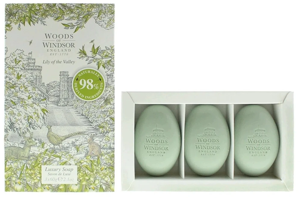 Set Trio Woods Of Windsor Lily Of The Valley Moisturizing Massage Soap Bar Shea butter, 3 vnt., 60 g