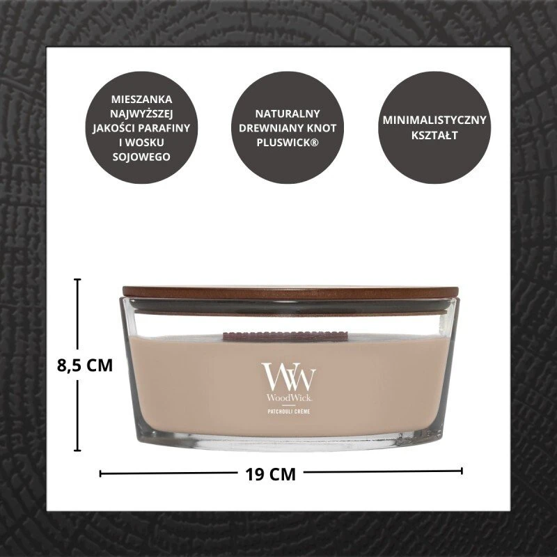 WoodWick Patchouli kreminė elipsė 453,6g