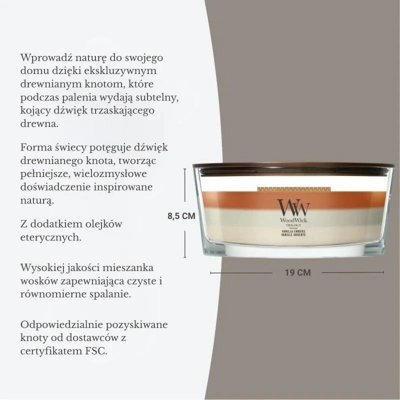 WoodWick Vanilla Embers žvakė Elipsa vanilė ruda, smėlio 1 vnt. (10.76260.0000)
