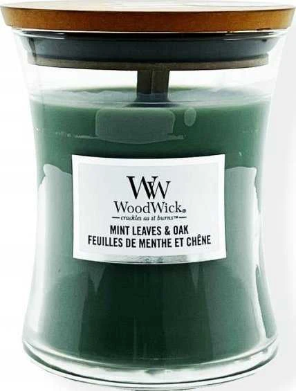 WoodWick Aromatinė žvakė (Mint Leaves & Oak), 275 g