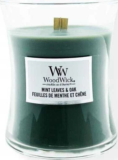 WoodWick Aromatinė žvakė (Mint Leaves & Oak), 275 g