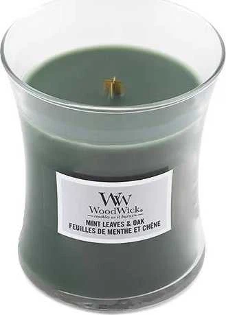 WoodWick Aromatinė žvakė (Mint Leaves & Oak), 275 g