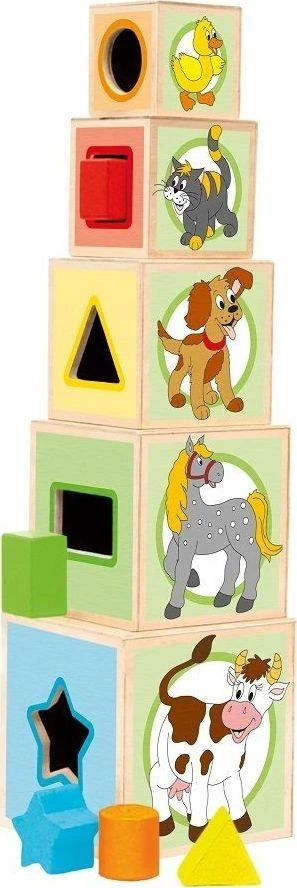 Woody 95005 Eco Wooden Mokomieji staklės su paveikslėliais ir skaičiais rūšiavimo forma (10 vnt.) vaikams nuo 3 metų (10,6x41 cm)