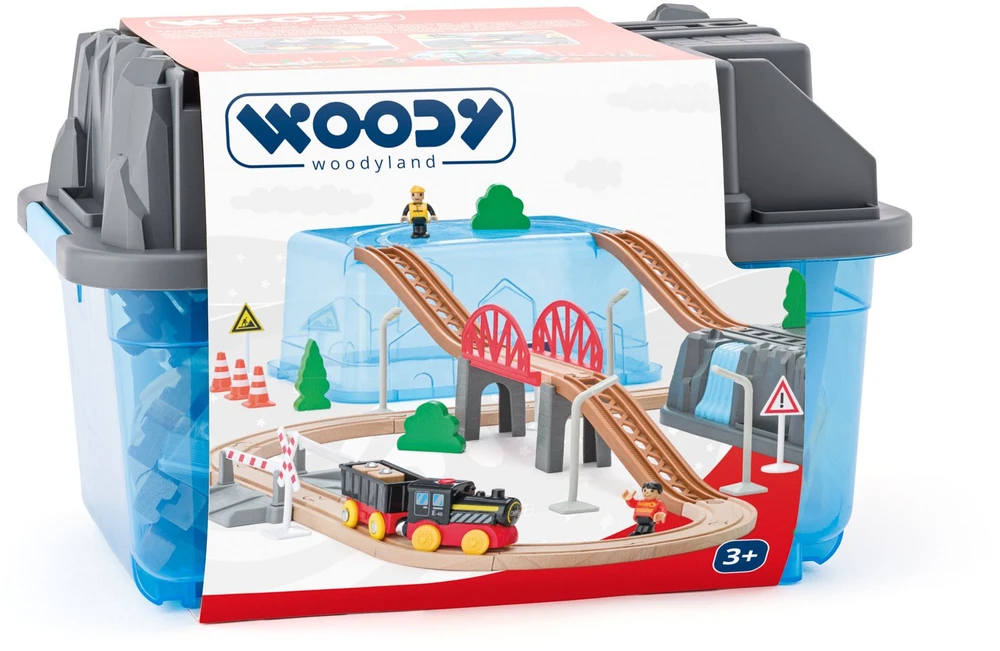 WOODYLAND mediniai traukinukų fermos žaisliukai, 60 vnt., 93077 30777