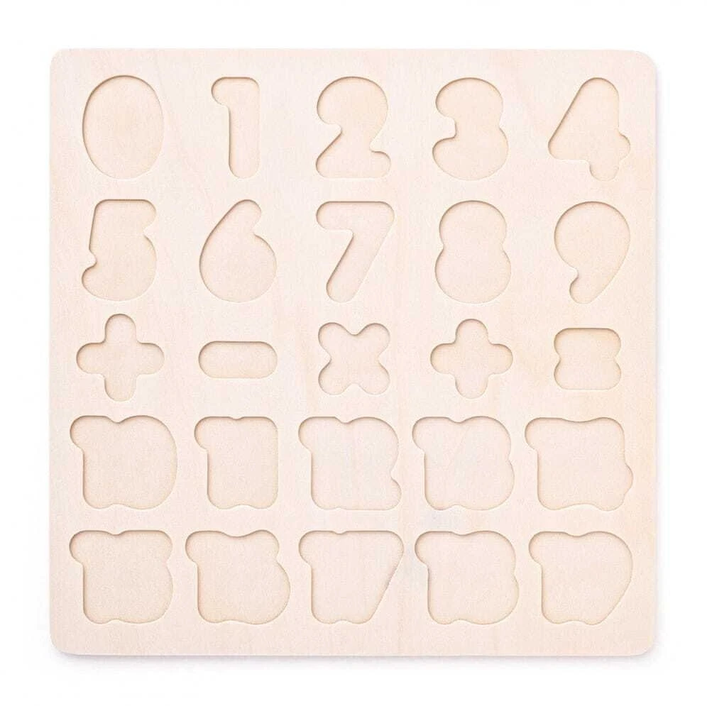 Woody 90069 Eco medinis mokomasis ir linksmas galvosūkis – mokykitės skaičių ir matematikos 3 m.+ (25 vnt.) (30x30cm)