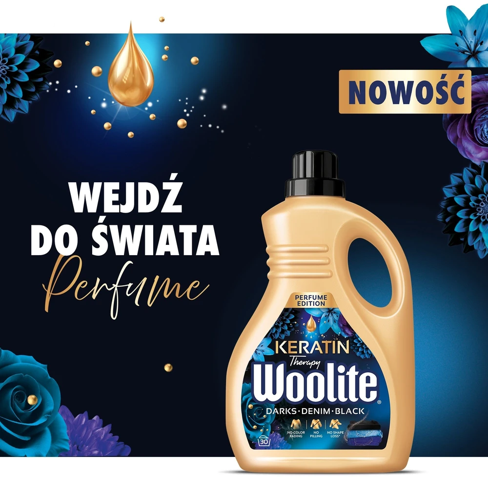 Woolite Skalbimo priemonė tamsioms spalvoms ir džinsams su keratino 1,8L