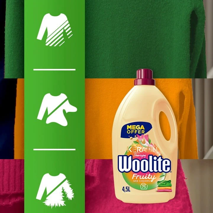 Woolite Vaisių skonio dažams su keratinu 4,5 l / 75 skalbimai