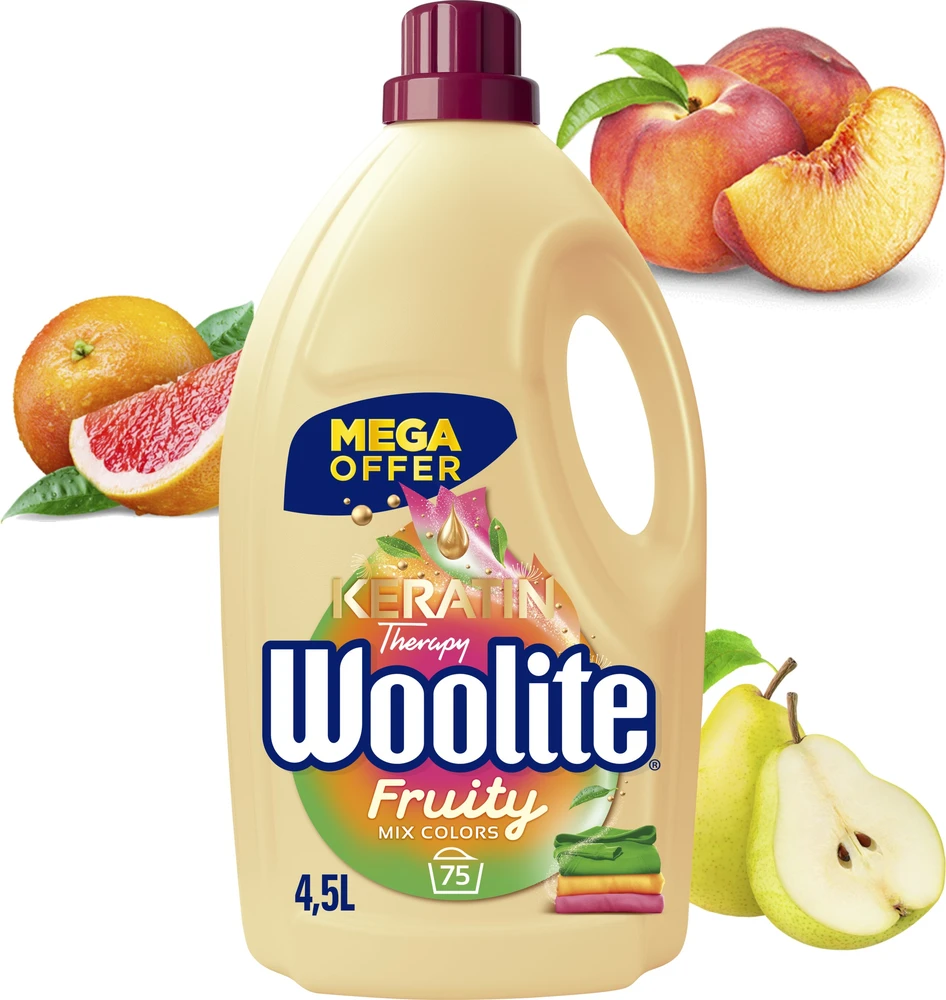Woolite Vaisių skonio dažams su keratinu 4,5 l / 75 skalbimai