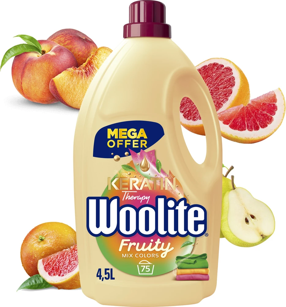 Woolite Vaisių skonio dažams su keratinu 4,5 l / 75 skalbimai