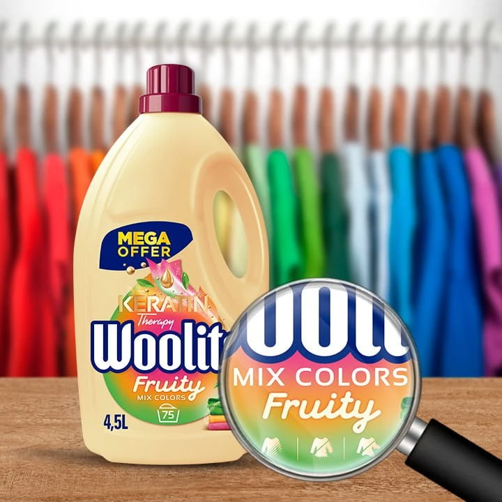 Woolite Vaisių skonio dažams su keratinu 4,5 l / 75 skalbimai