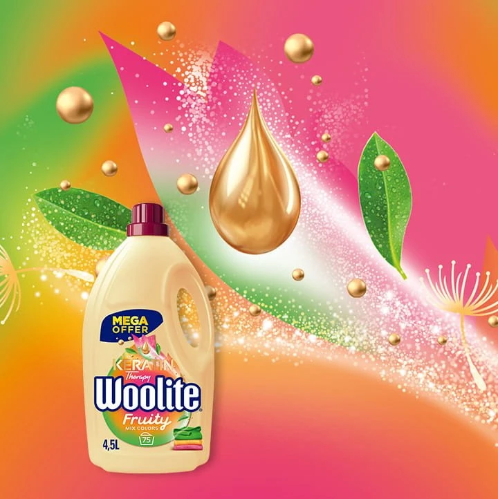 Woolite Vaisių skonio dažams su keratinu 4,5 l / 75 skalbimai