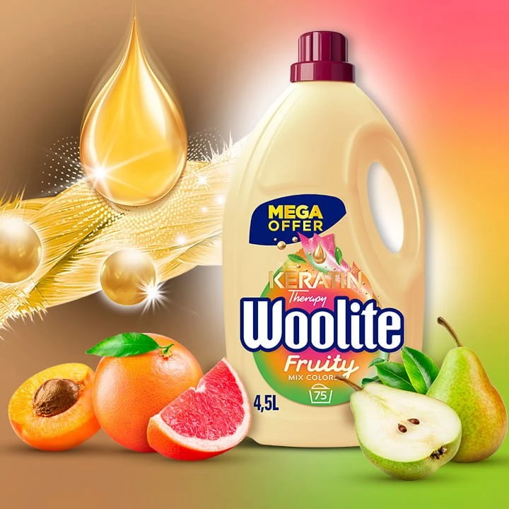 Woolite Vaisių skonio dažams su keratinu 4,5 l / 75 skalbimai