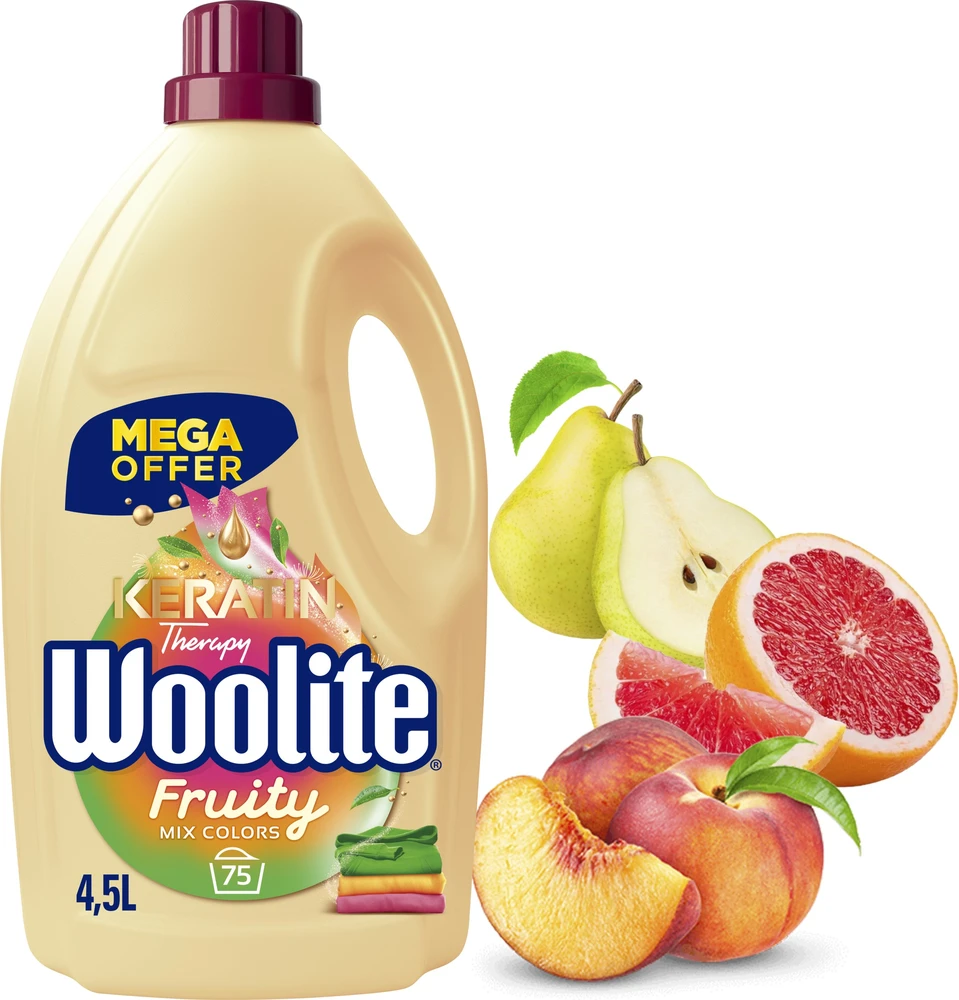 Woolite Vaisių skonio dažams su keratinu 4,5 l / 75 skalbimai