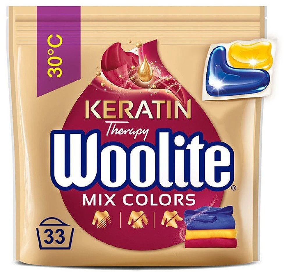 Skalbimo kapsulės WOOLITE MIX COLORS, 33 vnt.