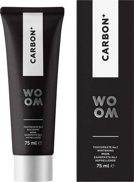Woom Carbon+ balinanti juoda dantų pasta su aktyvuota anglimi 75ml