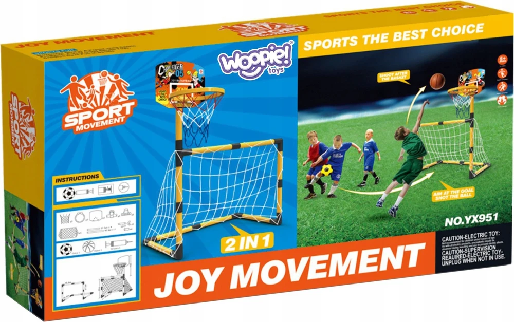 2in1 Krepšinio rinkinys ir Futbolo vartai + kamuoliai ir pompa, WOOPIE