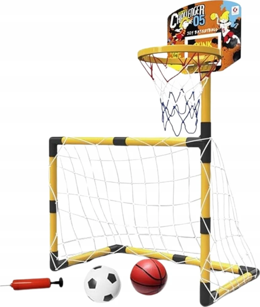 2in1 Krepšinio rinkinys ir Futbolo vartai + kamuoliai ir pompa, WOOPIE