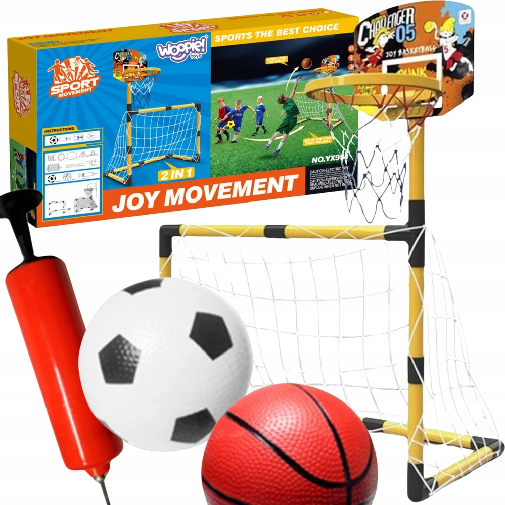 2in1 Krepšinio rinkinys ir Futbolo vartai + kamuoliai ir pompa, WOOPIE