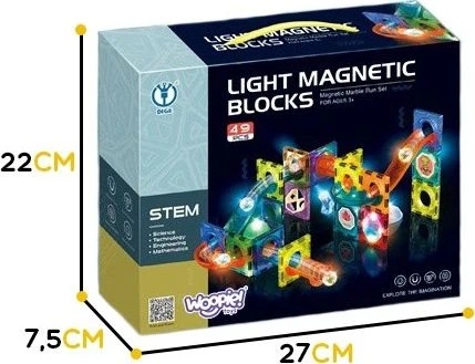 WOOPIE Magnetiniai Blokai Kulkų Trasa Su Šviesa 49 vnt.