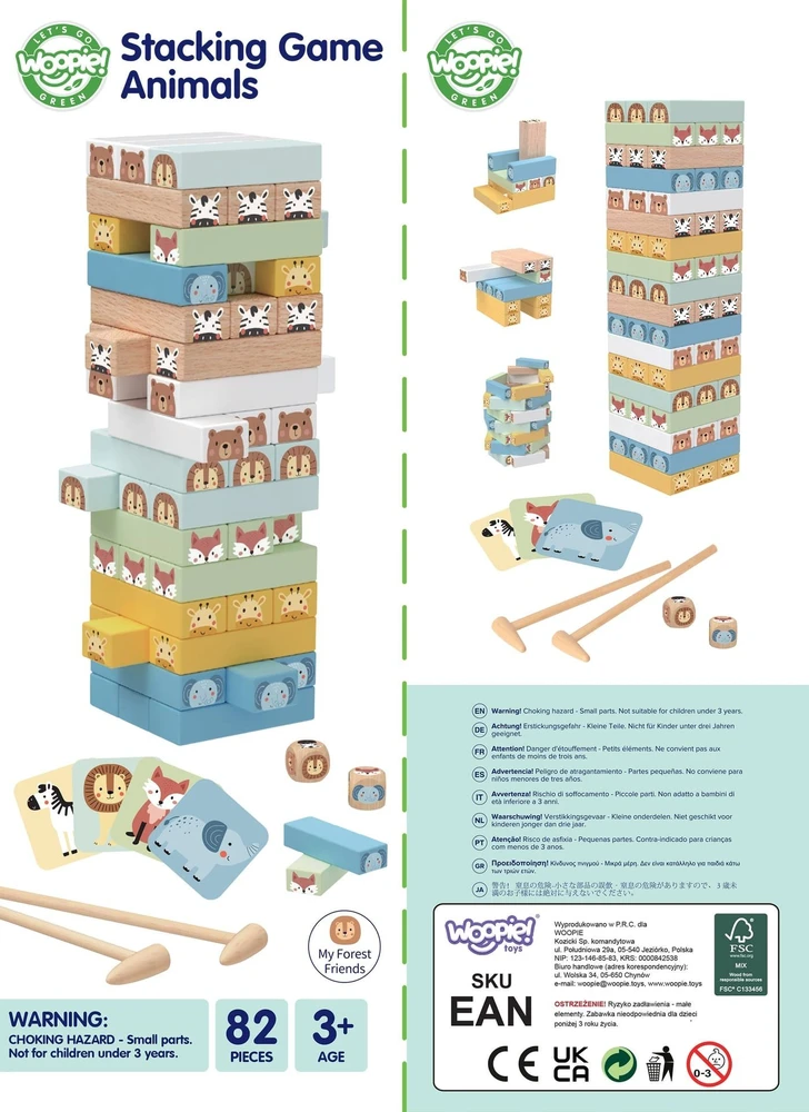 WOOPIE žaidimas Jenga Gyvūnų bokštas