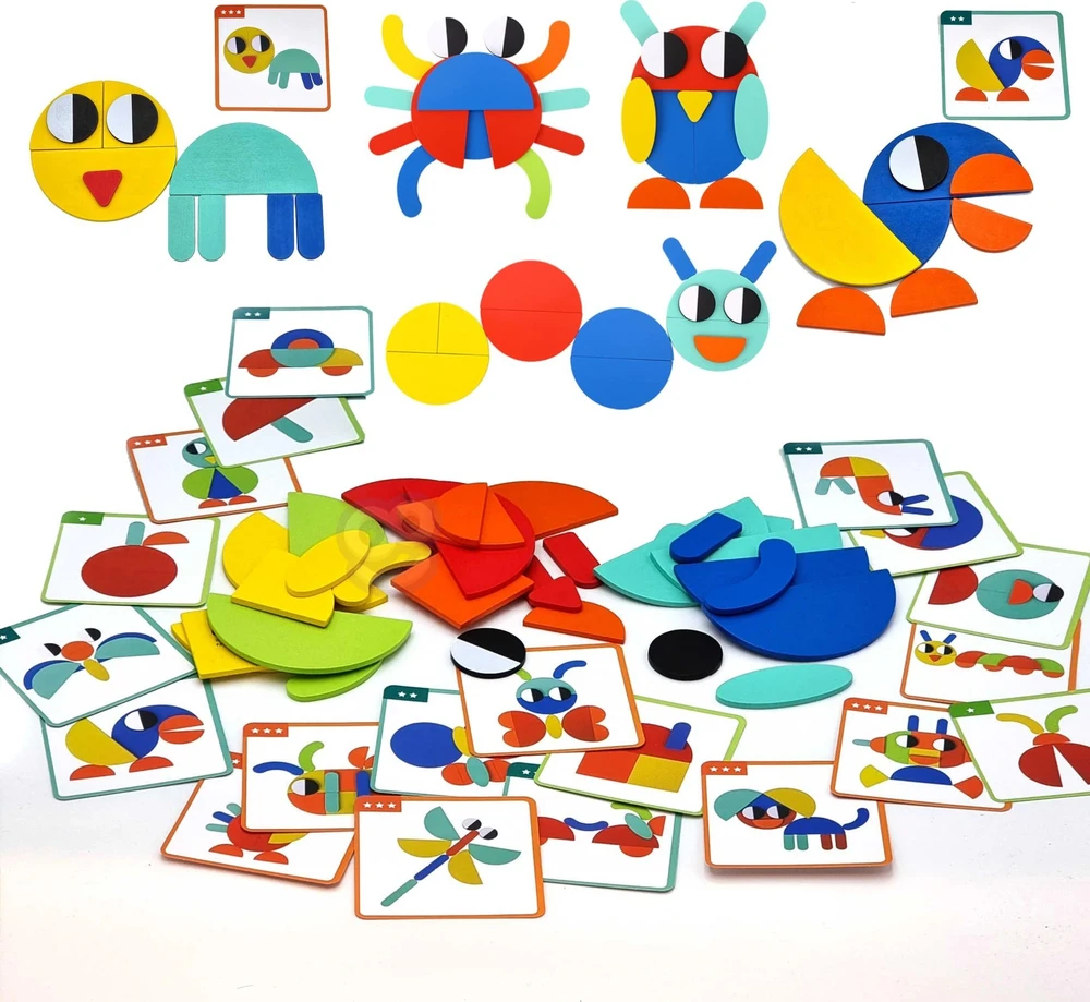 Medinė Montessori dėlionė WOOPIE Žalias 55vnt