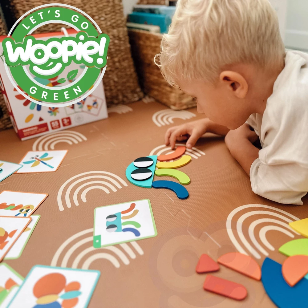 Medinė Montessori dėlionė WOOPIE Žalias 55vnt