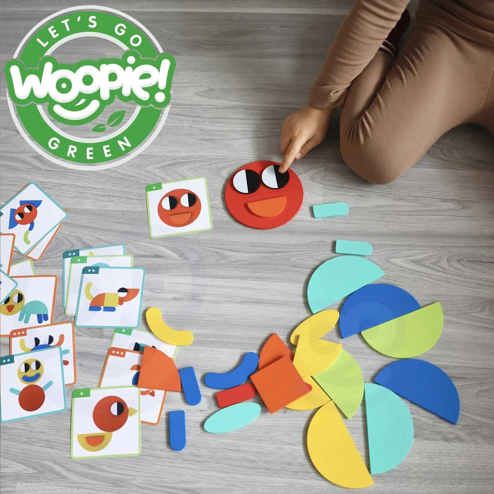 Medinė Montessori dėlionė WOOPIE Žalias 55vnt
