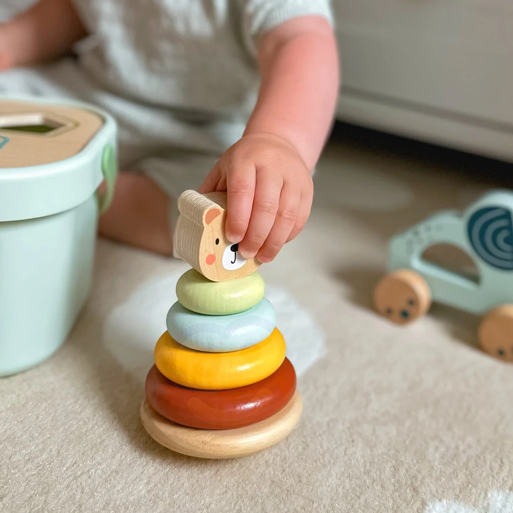 Woopie Tooky Toy Medinis žaislas 3in1: formų rūšiavimo dėžė su lokiu ir dramblio traukimo žaislu