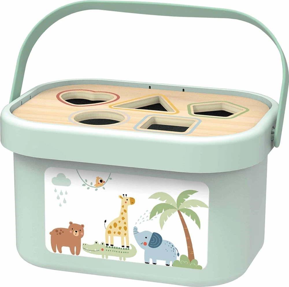 Woopie Tooky Toy Medinis žaislas 3in1: formų rūšiavimo dėžė su lokiu ir dramblio traukimo žaislu