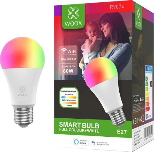 Woox Lemputė LED E27, 230V, 10W, 806lm, 2700K - 6500K, CCT, RGB, išmanioji Zigbee 2 MQTT, TUYA