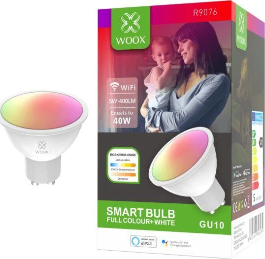 Lemputė LED GU10, 230V, 5.5W, 400lm, 2700K - 6500K, CCT, RGB, išmanioji Wi-Fi, valdoma programėle, TUYA, WOOX