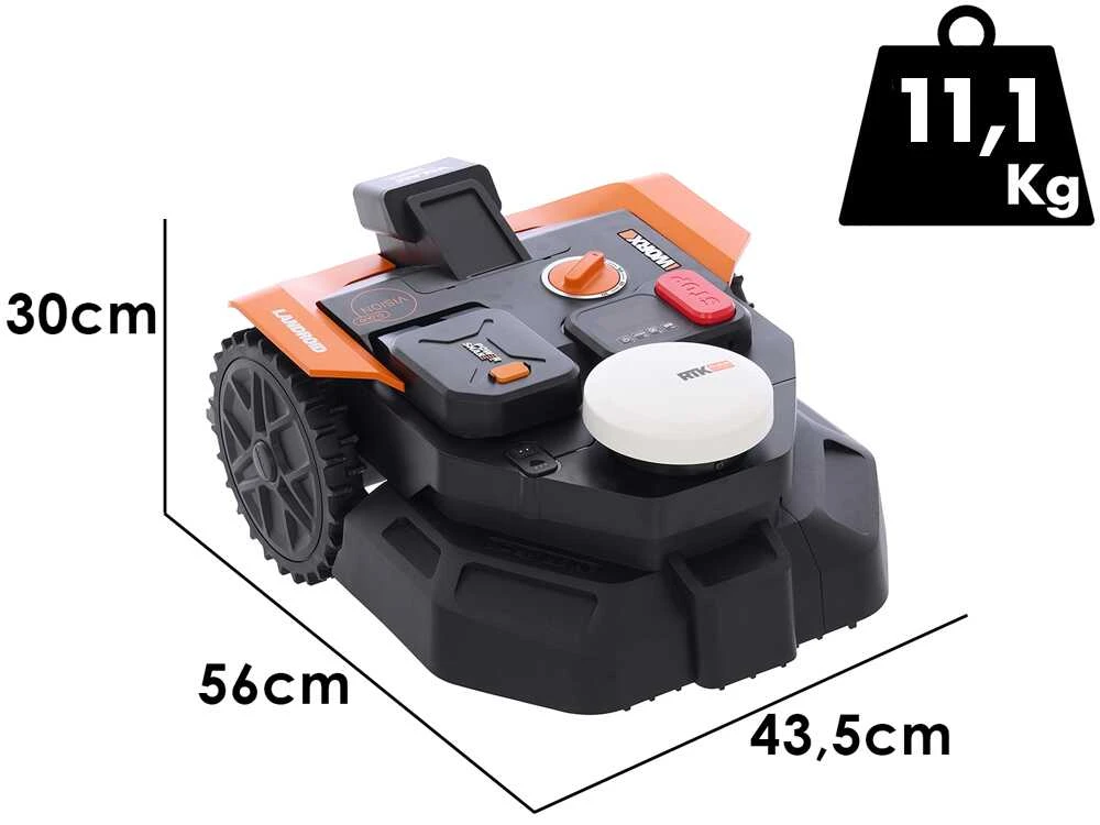 Vejos robotas Worx Vision Cloud WR305E, RTK navigacija, 2WD, be ribinio laido, iki 500 m², su akumuliatoriumi
