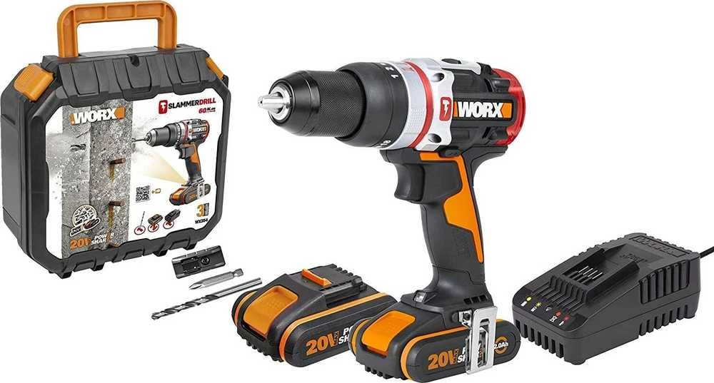 Worx WX354 20V gręžtuvas su priedų komplektu