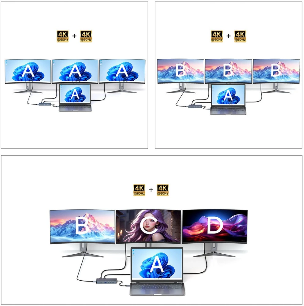 USB-C šakotuvas 14-in-1 Wozinsky WDS03Y5S daugiafunkcis, aliuminis, 3 monitoriams, su 15 cm laidu – pilkas