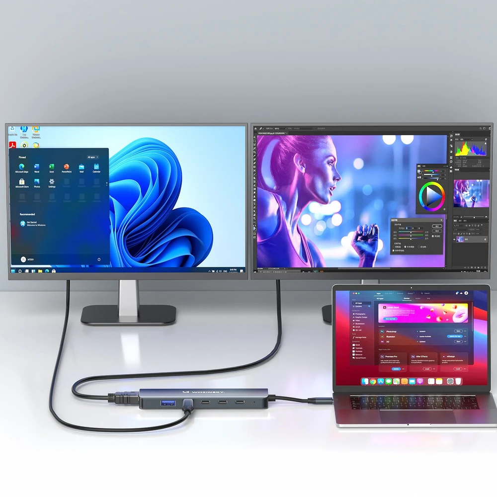 USB-C 6 viename šakotuvas Wozinsky WHBC10Y4S daugiafunkcis, aliuminio, su 25 cm laidu · pilkas