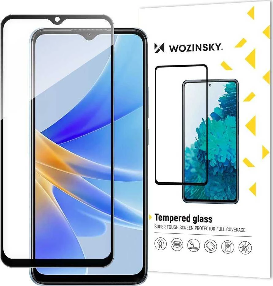 Wozinsky Grūdintas stiklas 9H viso ekrano Oppo A17 su juodu Full Glue rėmeliu