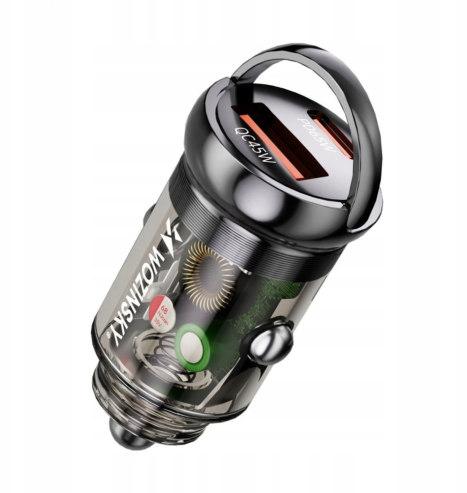 Wozinsky 65W automobilinis įkroviklis USB-C PD 65W / USB-A 45W QC 3.0 – juodos spalvos