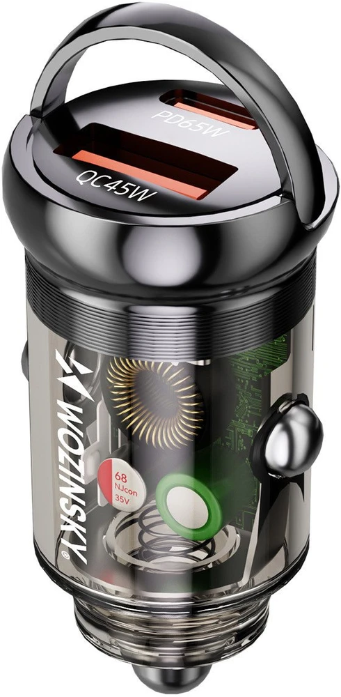 Wozinsky 65W automobilinis įkroviklis USB-C PD 65W / USB-A 45W QC 3.0 – juodos spalvos