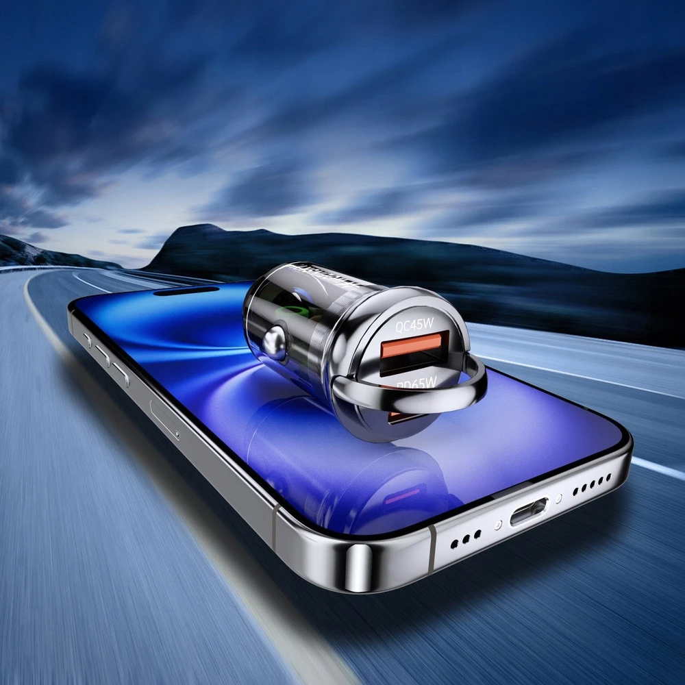 Wozinsky 65W automobilinis įkroviklis USB-C PD 65W / USB-A 45W QC 3.0 – juodos spalvos