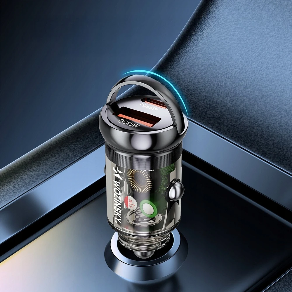 Wozinsky 65W automobilinis įkroviklis USB-C PD 65W / USB-A 45W QC 3.0 – juodos spalvos