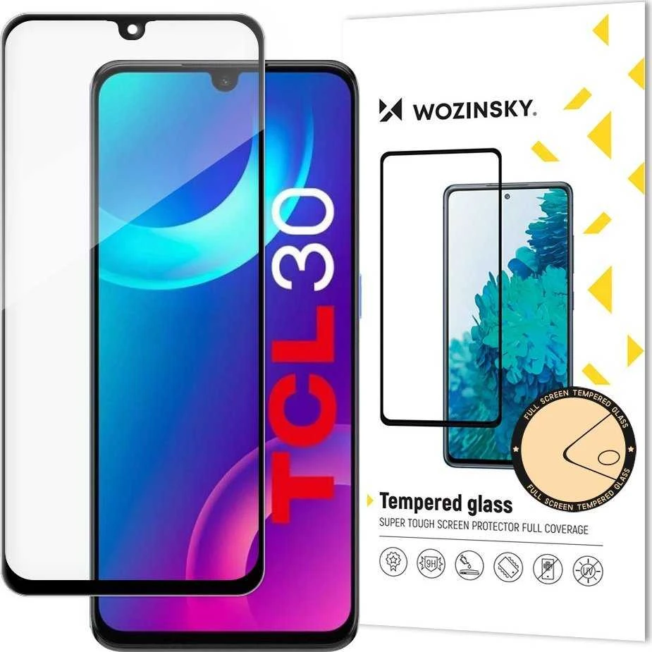 Wozinsky Durable grūdintas stiklas 9H viso ekrano TCL 30 su rėmeliu Case Friendly juoda